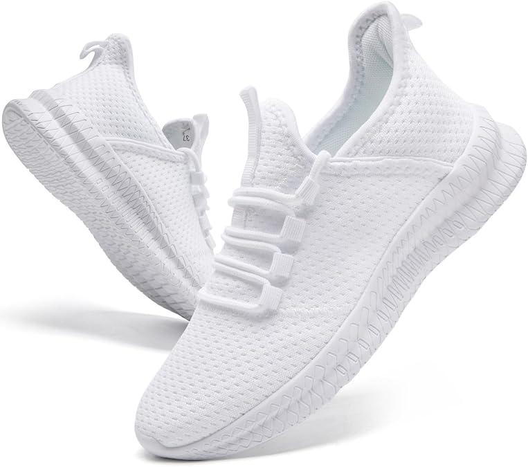QIJGS Women's Running Shoes Tennis Casual Lightweight Sneakers Lace Up Walking Shoe-White-10