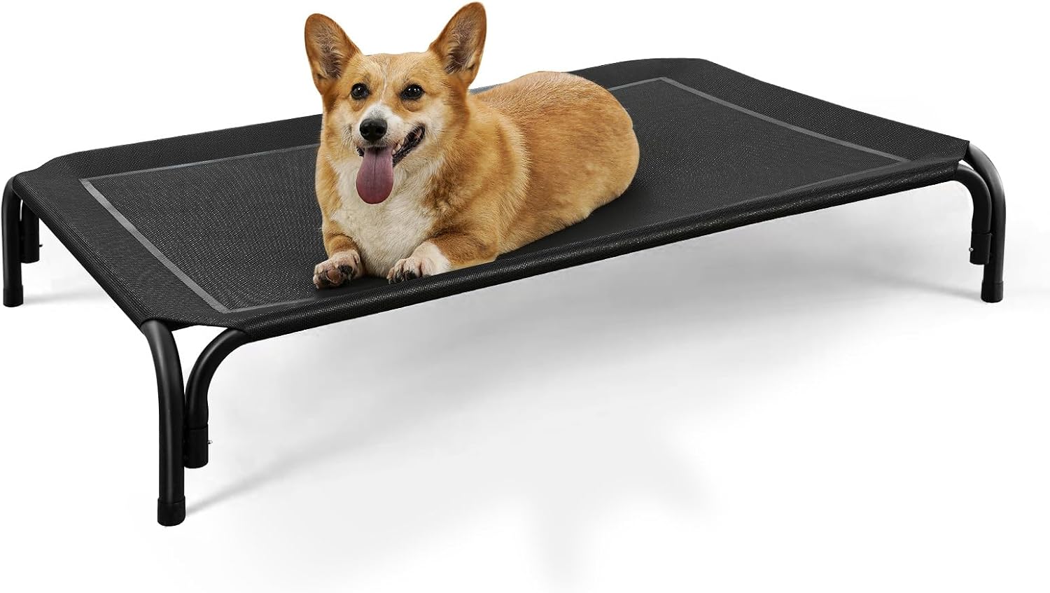 DOPEDIO Raised Dog Bed Black M Size Cooling Breathable Elevated Pet Bed Outdoor for Travel and Garden