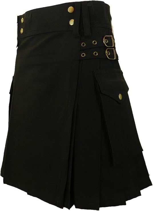 Womens Black Snap-on Kilt, Standard Utility Kilt, Traditional Scottish Dress