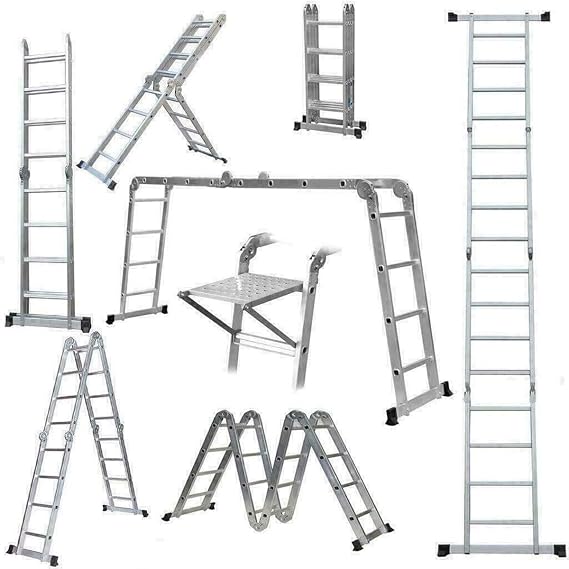 4.7 m Aluminium Folding Ladder, A-Frame Standing Side with Platform, Portable Multi-Purpose Ladder, 150 kg Load Capacity, EN131