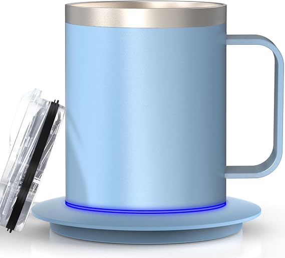 Smart Temperature Control Coffee Mug for Desk,Heated Cup with 10H Auto Shut-Off, USB Powered Mug Warmer Set (12oz-Sky Blue)