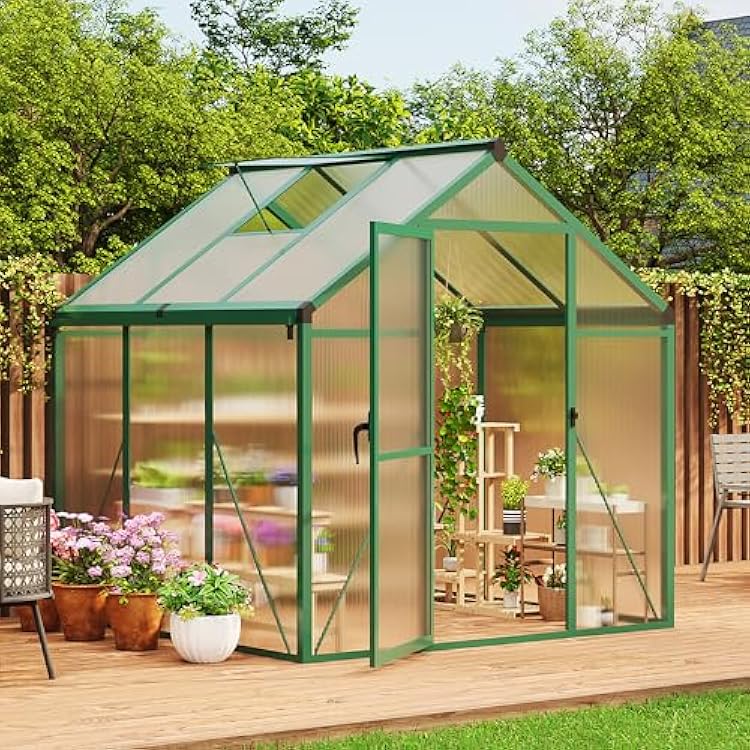 66 FT Greenhouse, Large Walk in Greenhouses for Outdoors and Garden Planting, Polycarbonate Greenhouse with Enhanced Aluminum Frame, Green Houses with Quick Setup Structure and Roof Vent, Green