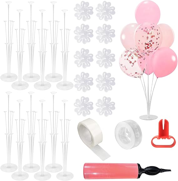 72cm Balloon Stand Kit, 12 Sets Balloon Sticks and Holders with Base