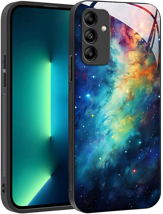 YUXING Case for Samsung Galaxy A35 5G - Abstract Geometry Pattern Design Mobile Phone Case Thin Scratch-Resistant Glass Back Non-Slip Shockproof Protective Case (Starry Sky)