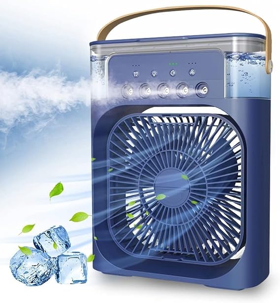 Portable Air Conditioning Fan USB Powered Air Cooler Humidifier 7 LED Air Cooler Small with 3 Speeds Ultra Quiet Cooling Fan for Family Travel Office