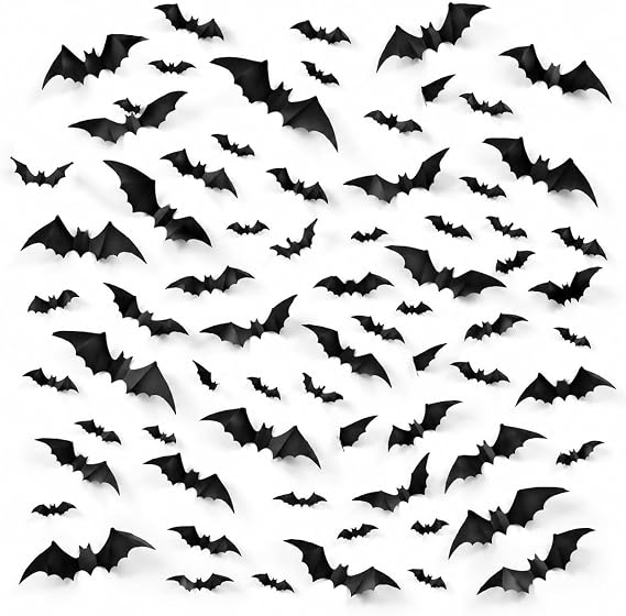 120pcs Bats Halloween Decorations Outdoor Indoor, Halloween Party Supplies, 3D Bat Stickers for Wall Window Home Kitchen Scary Decor