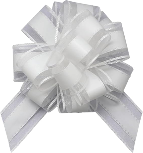 12pcs 6.6 Inch Large Pull Bow with Edge, Big Organza Car Gift Wrapping Bows Ribbon for Wedding Car Baskets Presents Christmas Bow White