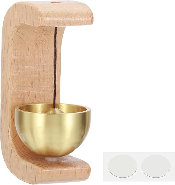 PATIKIL Shopkeepers Bell, Wood Door Chime Hanging Magnetic Door Bell Jingle Bells Metal Doorbell with Self-Adhesive for Door Opening Business When Entering Decoration, Beige, C Shape