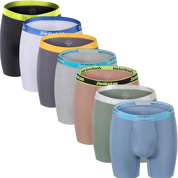 ZONBAILON Mens Pouch Boxer Briefs Big and Tall Bamboo Viscose Breathable Long Leg Underwear Pack