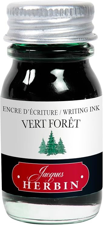 Jacques Herbin 11540T - One 10 ml Bottle of Ink for Fountain pens and rollerballs, Vert Foret/Forest Green Colour - Made in France - Calligraphy, Writing