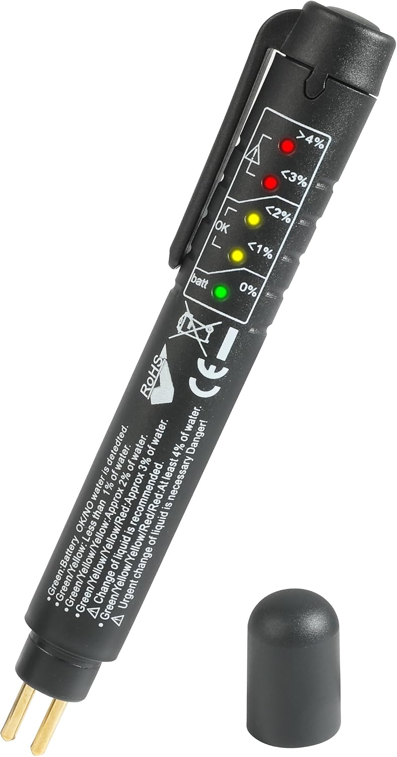 Brake Fluid Tester,Car Accessories Brake Fluid Moisture Tester,Brake Fluid Tester Pen,Break Fluid Tester Pen with 5 LED Indicators,Suitable for Test DOT3 DOT4 DOT5.1 ENV6 ENV4 Brake Fluids