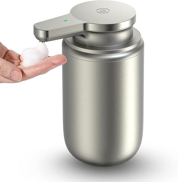 Automatic Soap Dispenser Stainless Steel Touchless Foaming Soap Dispenser for Bathroom Auto Rechargeable Hand Soap Pump Silver