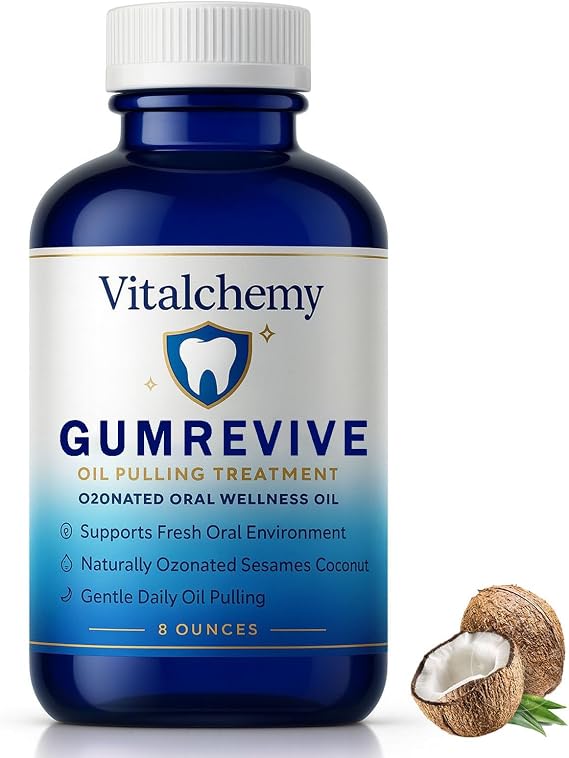 Vitalchemy Ozonated Oil Pulling, Cold-Pressed Coconut Mouthwash for Teeth Whitening, Peppermint Oil for Mouth Rinse
