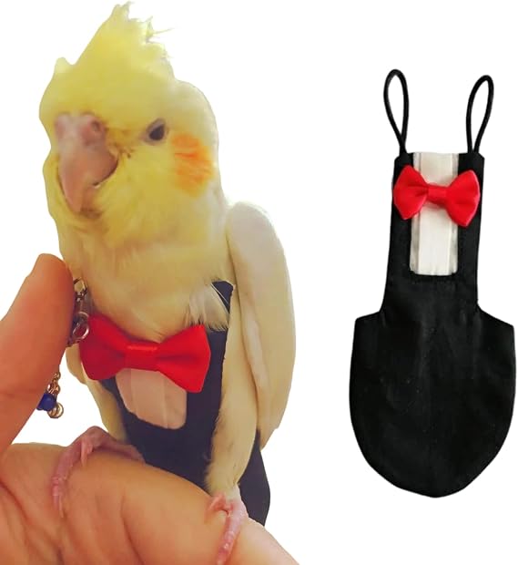 Bird Flight Suits Diapers, Parrot Flight Suits Diapers for Monk Parakeets, Cockatiels Flight Suits, Parrot Clothes, Bird Training Nappy Suit Liners Clothes (Medium,Black)