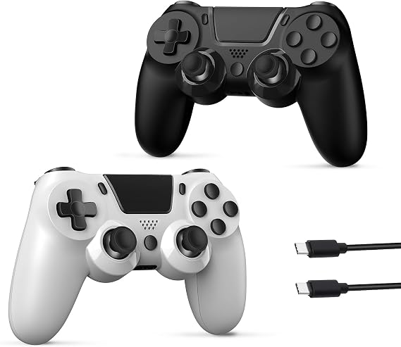 2 Pack Wireless PS4 Controller, Wireless Gaming Controller for PS4/Pro/Slim/PC with Dual Vibration//6-Axis Sensor/Motion Control/Touch Pad/3.5mm Audio Jack(Black & White)