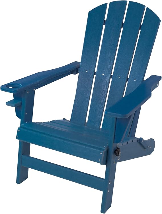 Kozyard Folding Adirondack Chair Patio Outdoor Chairs | HDPE Plastic Resin Deck Chair, Painted Weather Resistant for Garden, Backyard, Fire Pit, Porch Seating (Navy Blue)