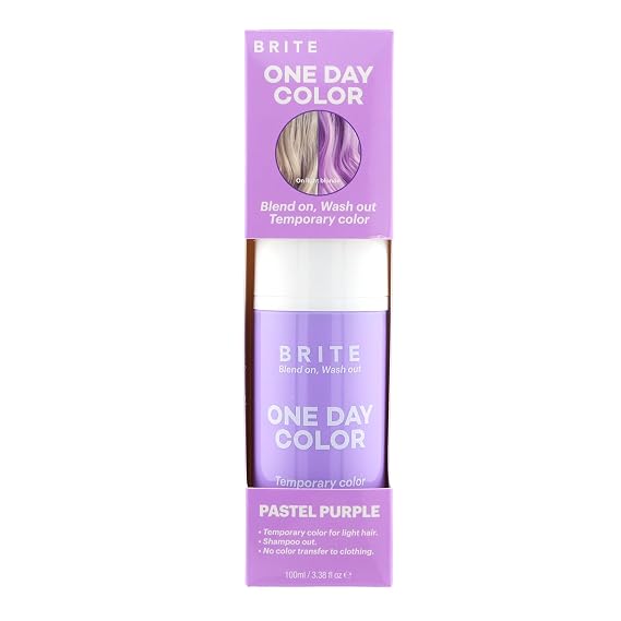 Brite One-Day Hair Color Mousse | Pastel Purple | Perfect for Lighter Hair with Mess-Free Application | Temporary Hair Color Dye (Pastel Purple, 3.38 Fl Oz)