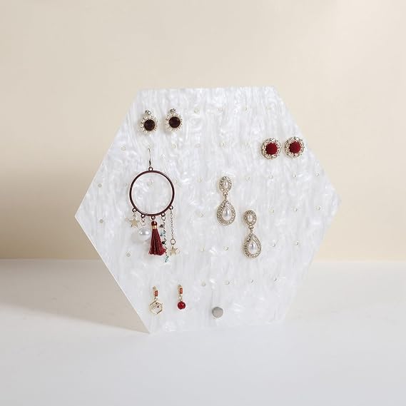 studs earring display stands for selling, small acrylic earring jewelry holder, countertop jewelry earring board, white studs storage organizer【Hexagon stud board-Big】