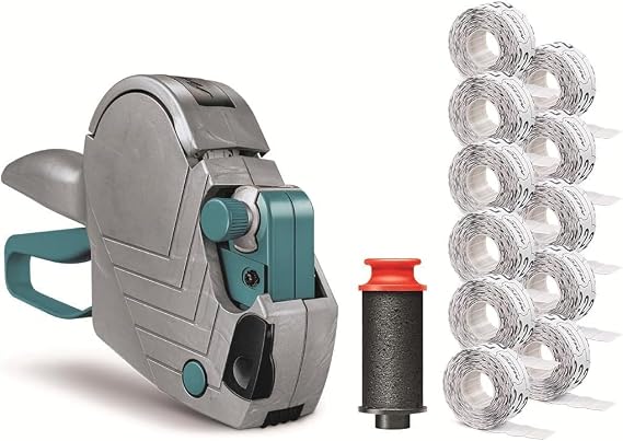 Meto Basic S Starter Kit inkl. 11.000 Etiketten – Preis Datum MHD (1-zeilig 8-stellig für 22x12 mm Etiketten sofort einsatzbereit) Handauszeichner + 11 Etikettenrollen