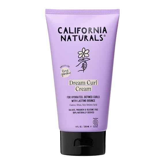 California Naturals Curl Defining Cream for Wavy Curly Coily Hair, Anti Frizz Curl Cream with Shea Butter and Castor Oil, Sulfate and Paraben Free, Natural, Vegan, Rose Garden, 8 oz