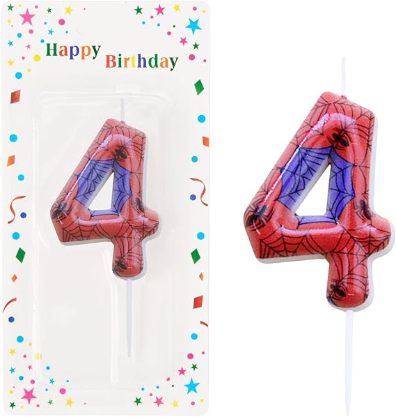 Spider Web Number 4 Candle - Birthday Cake Topper with Web and Spider Candles for Themed Parties (4)