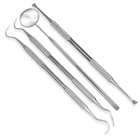 4 Pcs Dental Scraper for Tartar and Plaque, Tooth Scraper, Dental Mirror & Scaler Set - Complete Stainless Steel Dental Tools Kit for Teeth Cleaning - 5 Pack