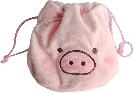 AKOAK 1 Pack Cute Fluffy Piglet Makeup Bag, Drawstring Tote Bag, Portable Travel Makeup Bag Storage Organizer