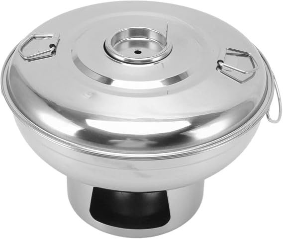 Charcoal Shabu Copper Hot Pot Stainless Steel Hot Pot, Portable Chinese Small Dry Ice Pot Outdoor Cooker for Picnic, Camping, Kitchen(Silver)