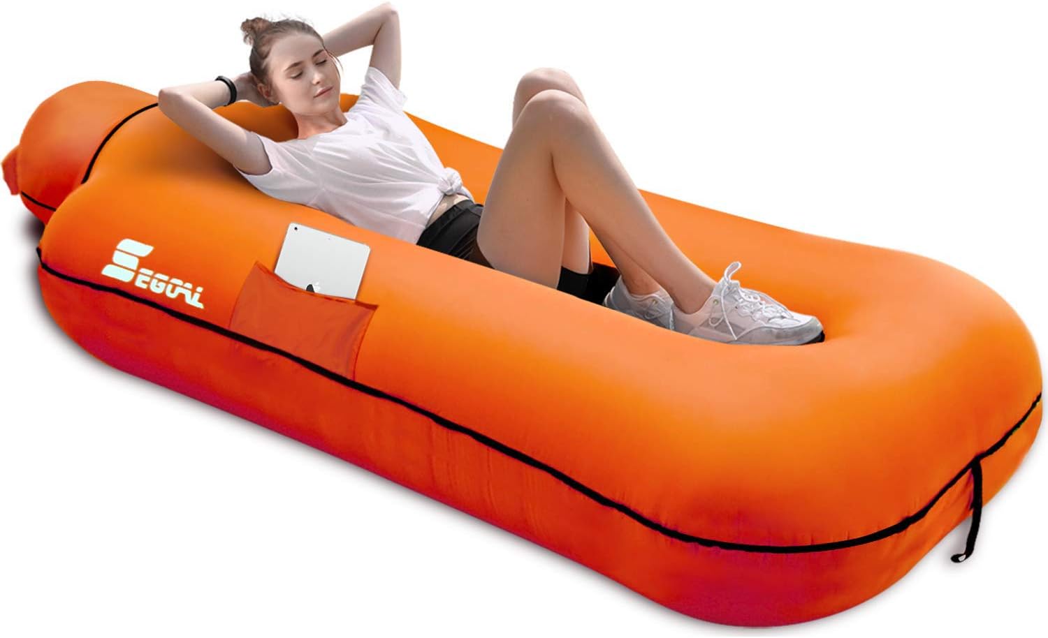 SEGOAL Ergonomic Inflatable Lounger Beach Bed Camping Chair Air Sofa Couch Hammock with Pillow, Waterproof Anti-Air Leaking Single Layer Nylon Fabric for Hiking Travel Beach Park, No Pump Required