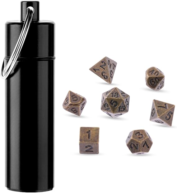 Grevosea 7 Pcs Mini Dice Set, DND Dice Metal Micro Miniature Dice with EDC Keychain Case Portable Role Playing Dice Perfect Accessories, Tools & Gifts for D&D Player TTRPG Gamer or Dungeon Master
