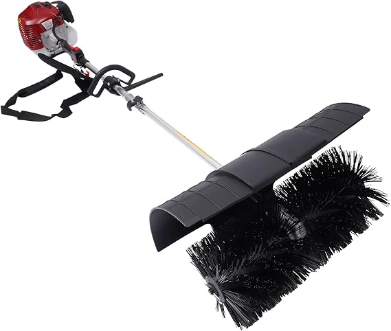 2 Stroke 1.7KW 52cc Gas Power Handheld Sweeper Broom,Handheld Power Sweeper Gasoline Engine,Hand Held Gas Power Broom,Walk Behind Gasline Sweeper Broom with Hand Puller&Air Filter