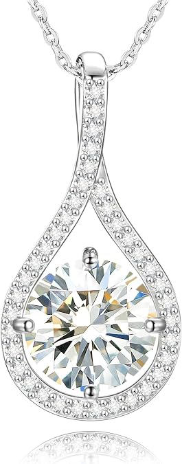 Moissanite Necklace Gift for Women, 925 Sterling Silver 18K White/Yellow Gold Vermeil 0.5-6.0CT Moissanite Pendant for Her, Anniversary Day, Birthday, Wedding - to My Wife, Mom
