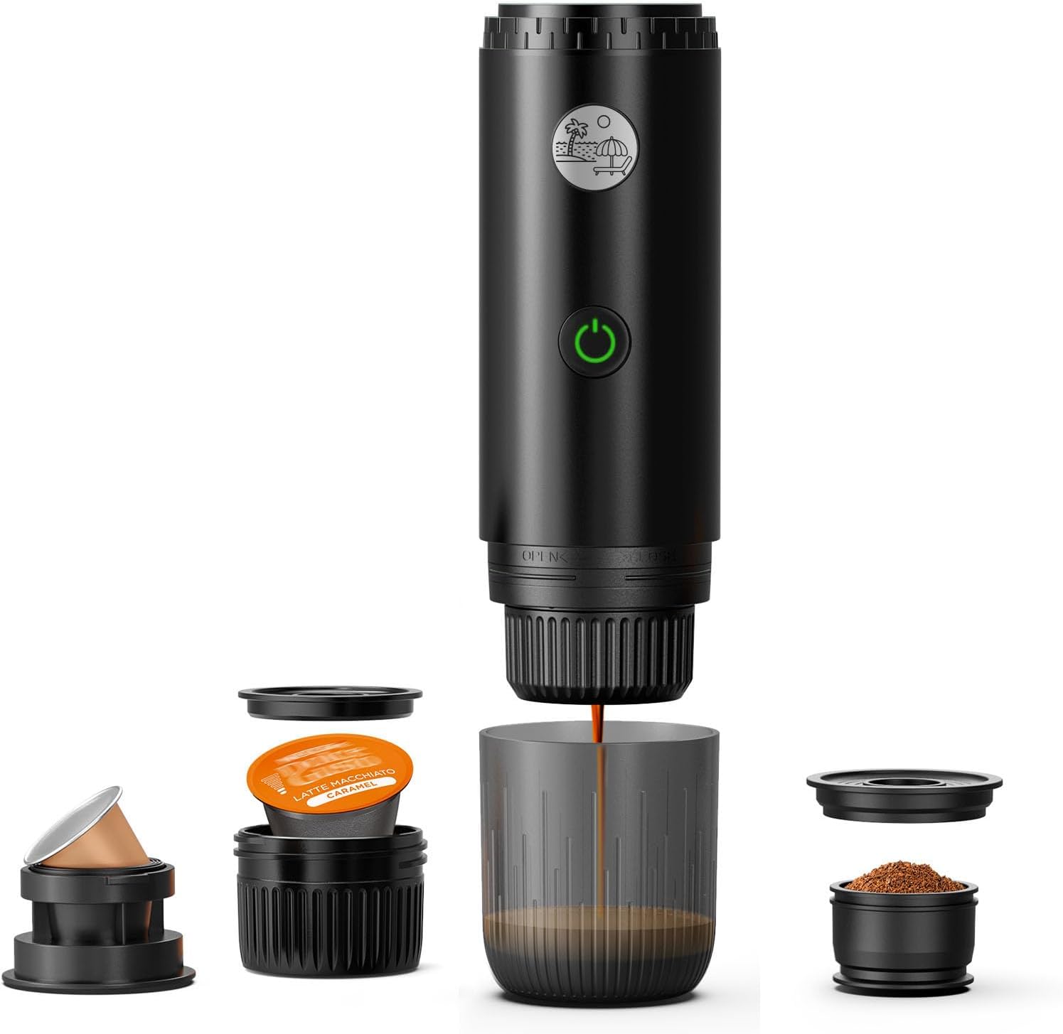 RECAFIMIL Portable Coffee Machine 3-in-1, Portable 19-bar Espresso Machine 12V with Self-heating Compatible with NS and DG Capsules and Ground Coffee for Camping, Travel and Home, black