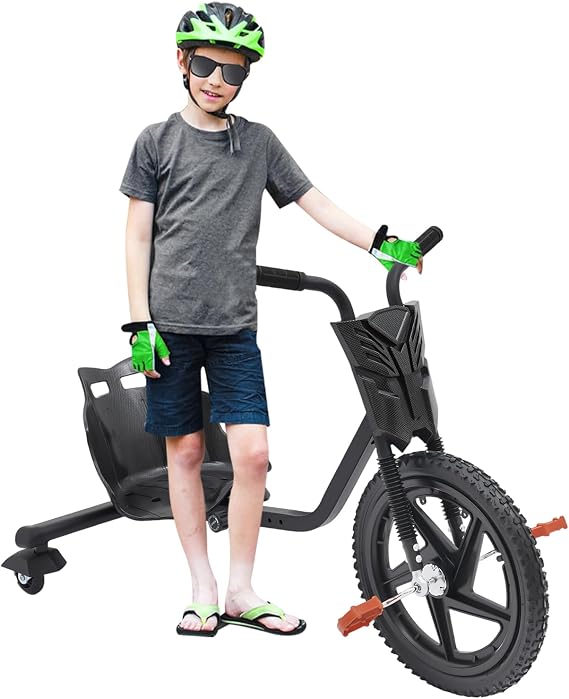 Kids Drifting Trike, 3 Wheel Foot Pedal Drift Cart, Human Powered with 4 Length Adjustable Gears, for Boys and Girls Ages 6+, Outdoor Playground Park and School Yard Ride On Toy