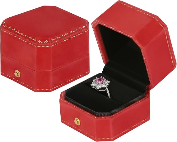 KUKUVR Luxury Velvet Wedding Ring Box for Proposal (Red)