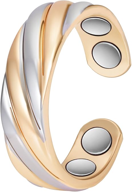 Copper Rings for Women, Pure Copper Three Color Gold Adjustable Magnetic Ring (FUTI-1)