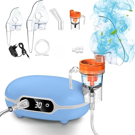 Tragbar Inhalationsgerät für Erwachsene und Kinder Baby LED Digitalanzeige Kompressor Vernebler Inhalator mit Mundstück und MaskeElektrische Inhaliergerät für Husten Erkältungen zuhause