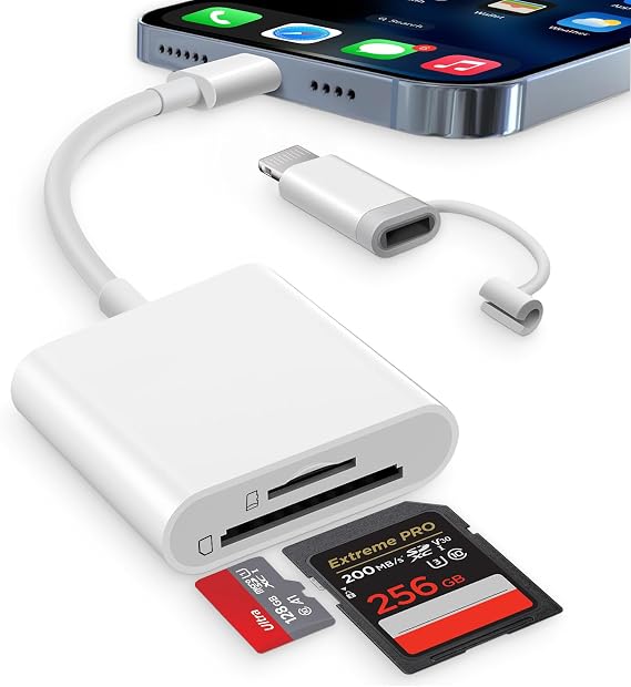 SD Card Reader USB-C & Lightning with SD and Micro SD/TF for iPhone Apple MFi Certified Plug and Play Card Reader for iPhone15/16/17/iPad/MacBook/Laptop