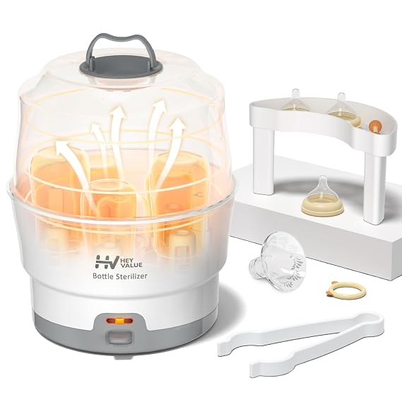 HEYVALUE Smart-Steam Bottle Sterilizer for Baby Bottles & Breast Pump Parts | One-Touch Easy Operation, Compact Countertop Design, Fast & Full Steam Sterilization, Simple Everyday Baby Feeding Essential