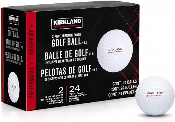 Kirkland Golf Balls 24-Pack Urethane 3-Piece Tour Performance V3.0 | USGA conforming, 338 dimple design, high energy core, 85-105 mph swing speeds, consistent flight, two dozen pack