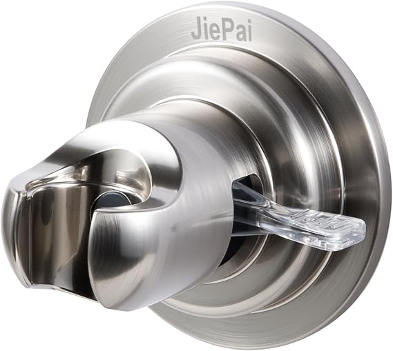 JiePai Suction Cup Shower Head Holder for Handheld Shower,Brushed Nickel | Suction cup holder,No-drill wall mount,fits 3/4 handheld,Works on tile glass metal,Removable,For bathroom/RV