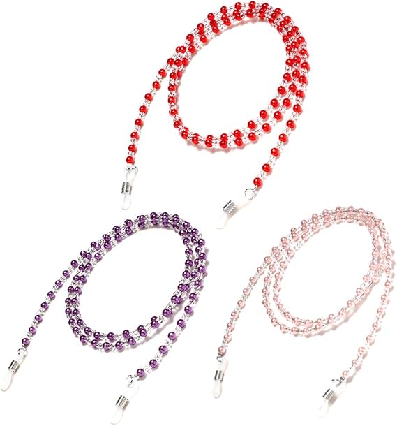3Pcs Face Cover Holder Chain Necklace for Mask, Glasses Chain Bead Glasses Strap Anti-slip Spectacle Sunglasses Strap