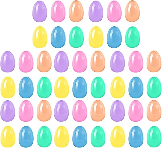 inhzoy 50Pcs Easter Eggs, Fillable Colorful Bright Plastic Eggs Empty for Party Favor, Easter Basket Stuffers Fillers Multicolor One Size