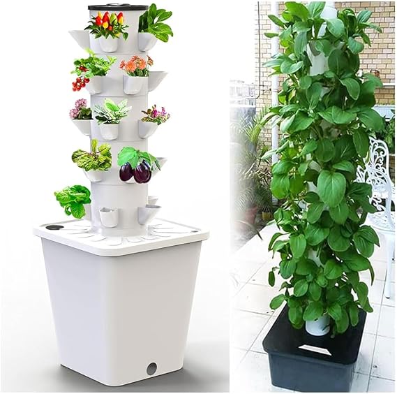 Tower Garden Hydroponics Growing System 10-30-Plant Sites Vertical Garden Planter Indoor Smart Garden Kit with Pump and Movable Water Tank (No Seedlings Included) (Color : White, Size : 25 Holes)