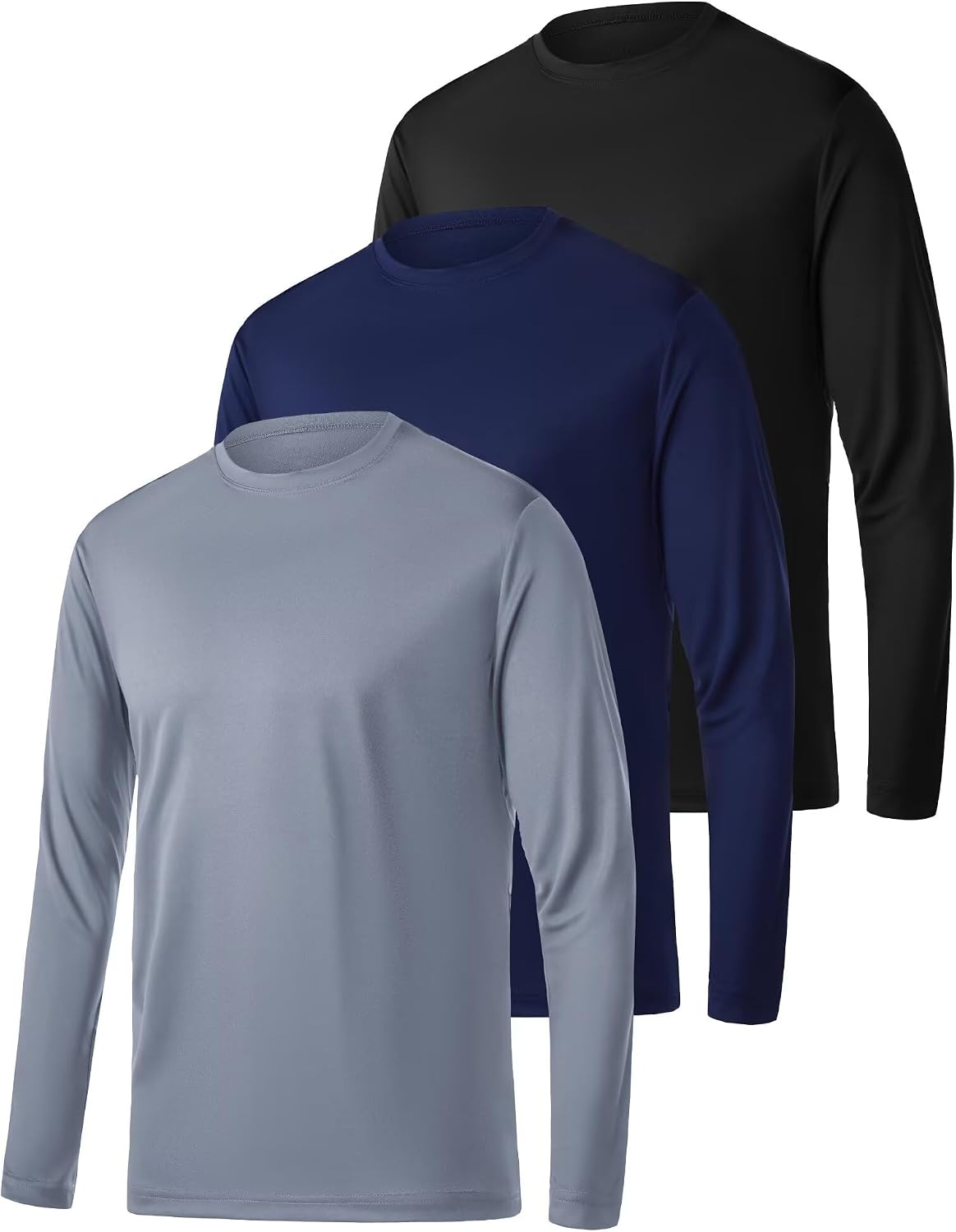 3 Pack Mens Quick Dry Long Sleeve T Shirt Breathable Running Sport Gym Tops UV Sun Protection Hiking Fishing Casual T-Shirt