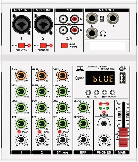 DJ Controller, 4 Channel MINI Mixer Professional Digital Mixer Dj Console With USB Portable Mixer For Live Mixing Singing(Bianco)