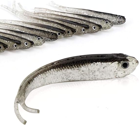 Soft Plastic Split Tail Lure Set, Jerk Minnow Swimbaits, 24pcs