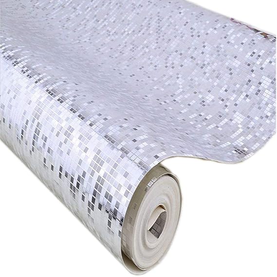 QIHANG Silver Foil Mosaic Background Flicker Wall Paper Modern Roll/Hotel Ceiling/Decorative Wallpaper Roll Silver Colour