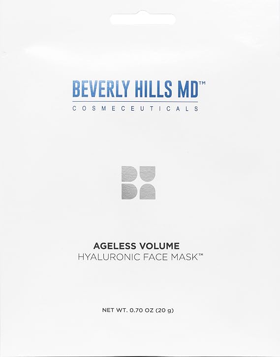 Beverly Hills MD Ageless Volume Hyaluronic Face Mask, 8 Pack | Gentle hydrating sheet masks help plump, moisturize and firm the look of skin while softening the look of wrinkles