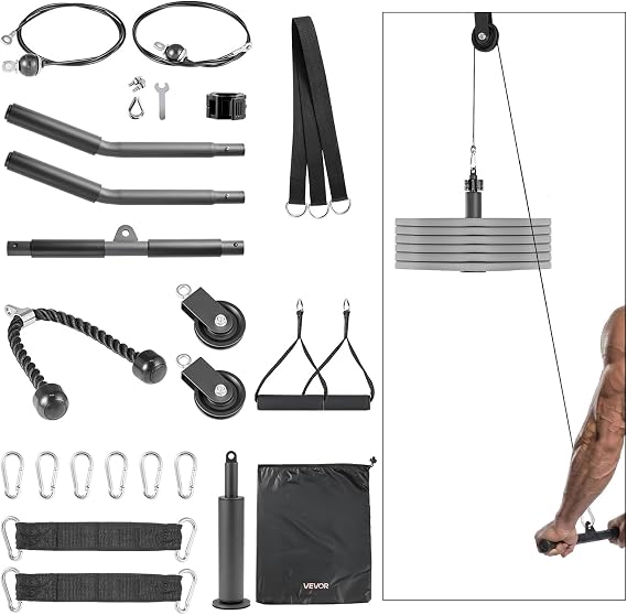 VEVOR LAT Pulldown Attachments, Cable Machine Rowing T-bar V-bar Tricep Pull Down Bar, Back Strength Training Rubber Coated Handle Grip, Bicep Curl Tricep LAT Pulldown Bar for Home Gym Fitness